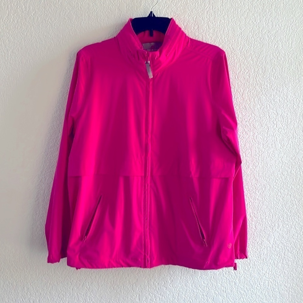 T by Talbots Full Zip Windbreaker Bright Pink Hidden Hood Hidden Pocket Size M